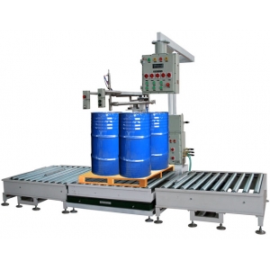 4 drums on pallet 1.5 ton filling machine with roller conveyor